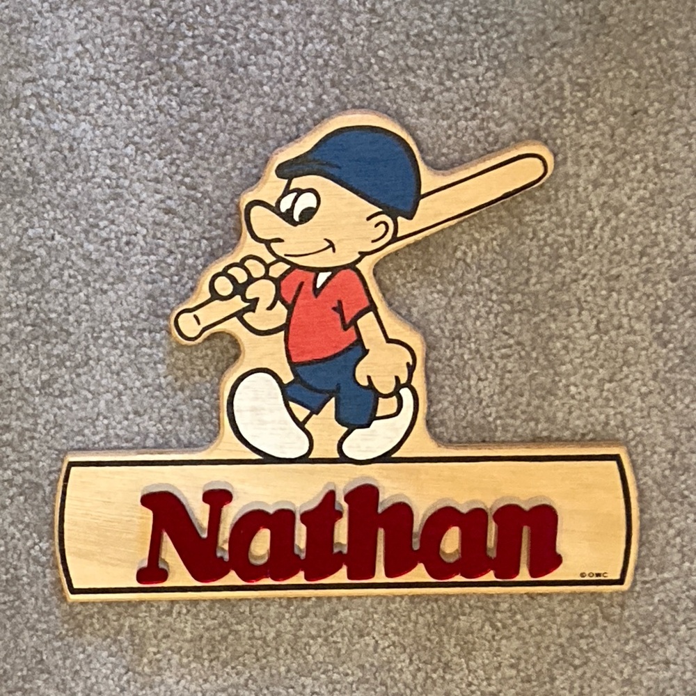 Baseball boy wall hanging with name “Nathan”